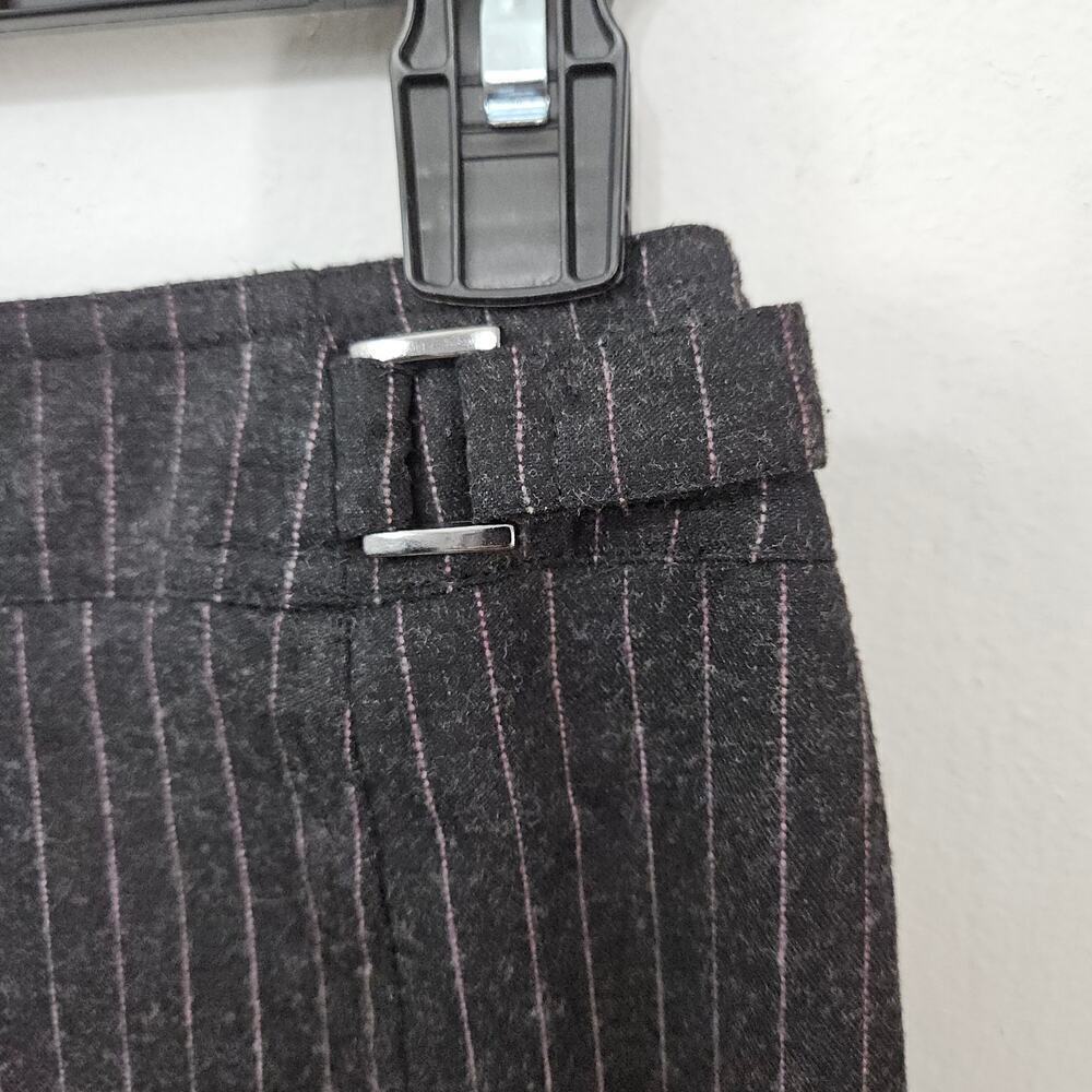 Philippe Adec Wool Midi Grey Striped Pencil Skirt Attached Belt Size 4 Small - Picture 3 of 6